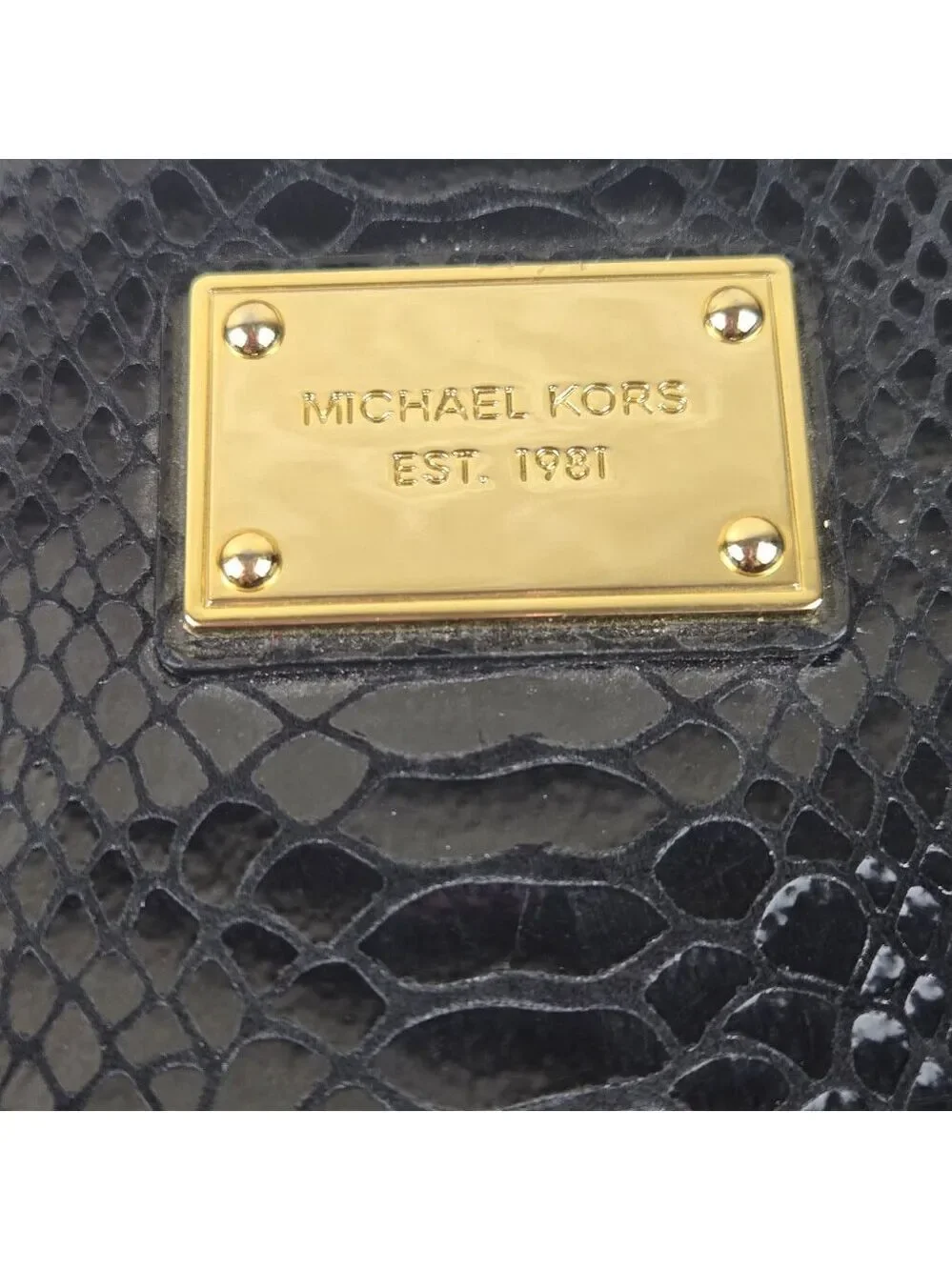 Michael Kors Black Patent Python Embossed Laptop Computer Case Double Zip Strap